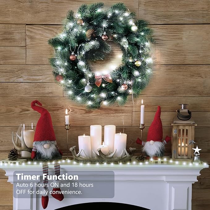 33ft Battery Operated String Lights (2 Pack) 100 LED Fairy String Lights Battery Powered w/Remote &amp Timer for Indoor Outdoor Christmas Trees Wreath Decoration Bedroom Patio - Cool White