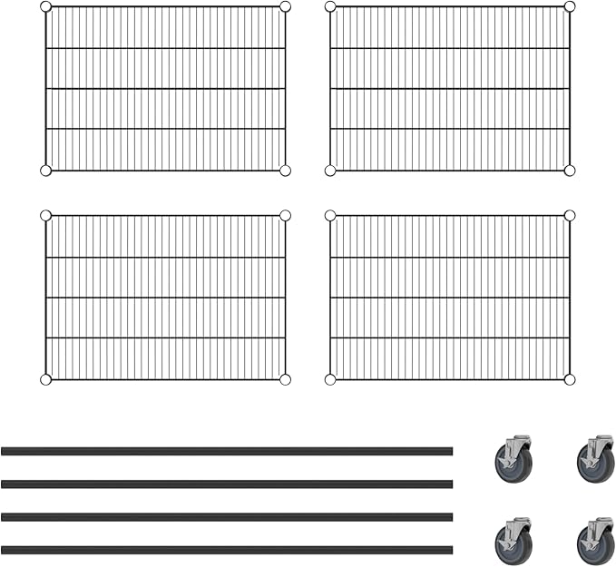Commercial NSF Listed Black Epoxy Mobile Wire Shelving Kit 21 x 30 x 60 with 4 Shelves Perfect for Warehouse Walk-in Refrigerator Freezer Grocery Store Restaurant Dishroom