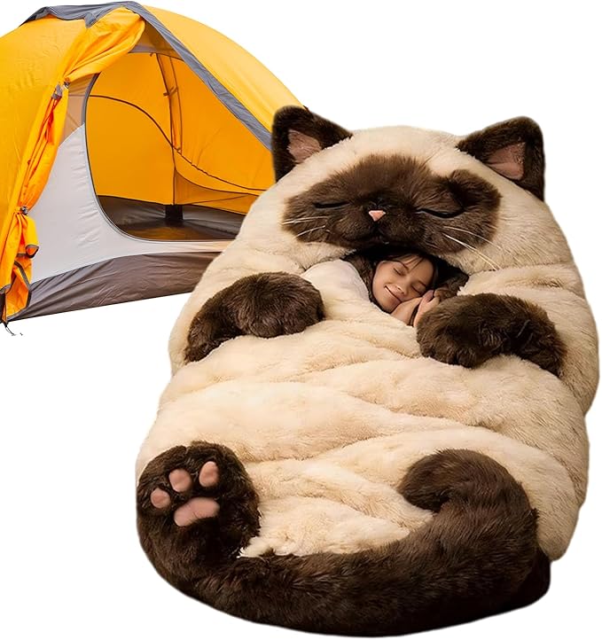 Cat Sleeping Bag for Humans - Plush Cat Print Envelope Sleeping Bag Giant Plush Envelope Design with Soft Flannel Lining Self Ca-t Plu-sh Sleep-ing Ba-g for Camping &amp Sleepovers