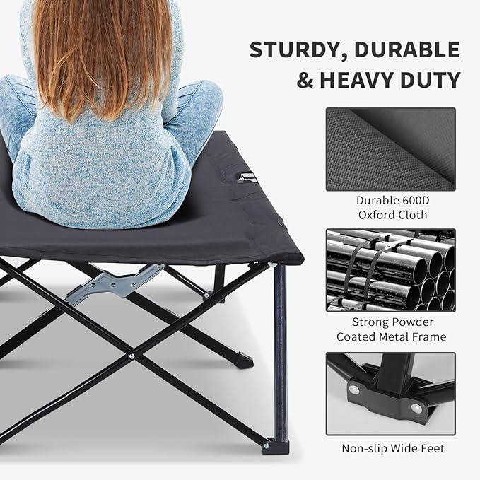 2 Person Elevated Camping Cot - Extra Wide Portable Sleeping Cot for Adults Hiking Beach Camping - Black