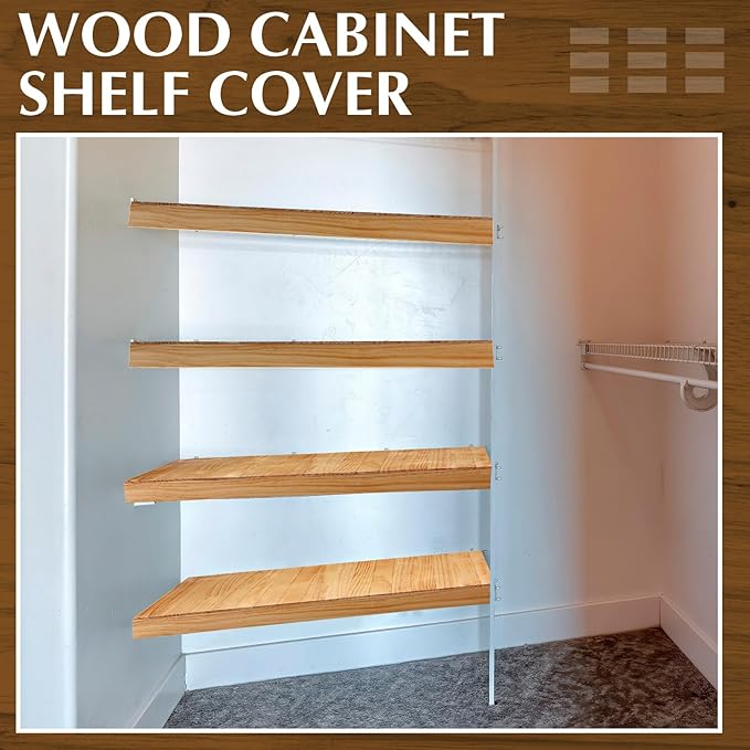 Hoolerry 3 Sets Wire Shelf Covers Wood Wire Rack Covers for Shelving Pantry Closet Removable Closet with 18 Grain Stickers for Pantry Home and Kitchen Organization (36 x 16 InchWood Color)