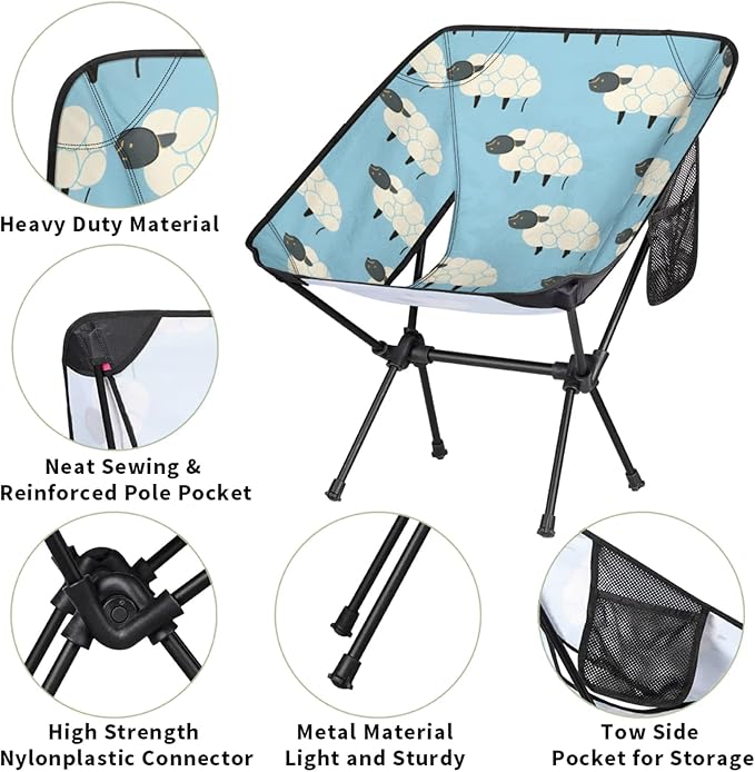 Honeybaby Folding Camping Chair Sheep Abstract Camping Chairs Lightweight Portable Chair Outdoor Foldable Chairs for Camping Travel Picnic Beach Hiking