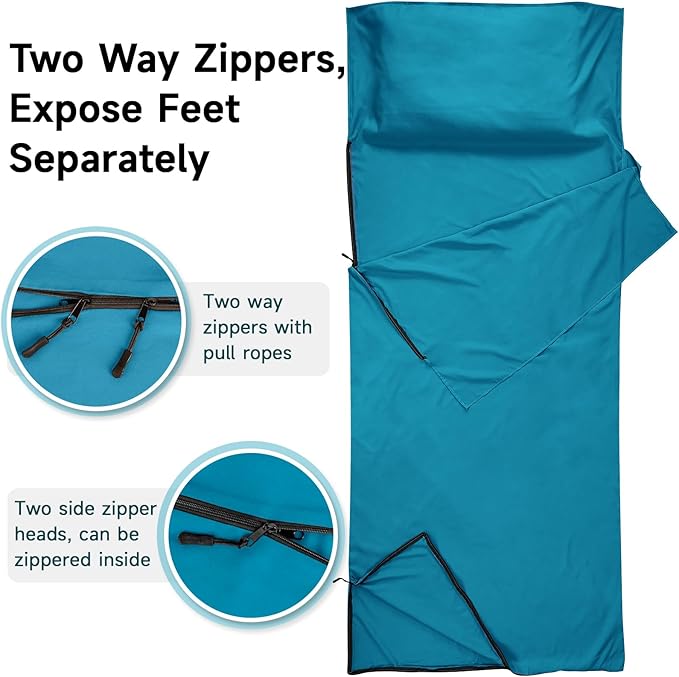 Sleeping Bag Liner 9.5oz Ultralight Satin Travel Sheets for Hotel with Two Way Zippers Silky Camping Sheets &amp Adult Sleep Sack for Backpacking Hiking Business Trips