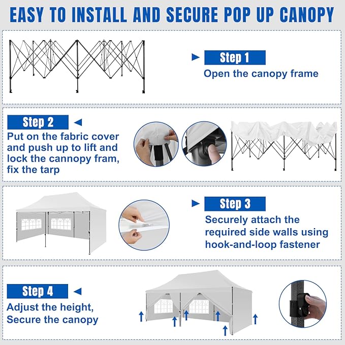 Yesker 10x20 Pop Up Canopy Tent with Sidewalls Instant Outdoor Canopy Waterproof &amp UV Protection Easy Setup Adjustable Height Heavy Duty Shelter Gazebo Tent for Patio Backyard Party Events Whit