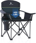 GREEN PARTY Oversized Folding Camping Chairs High Back Heavy Duty Padded Lawn Chair for Adults Support up to 450lbs with Cup Holder Side Pocket Cooler Bag Green