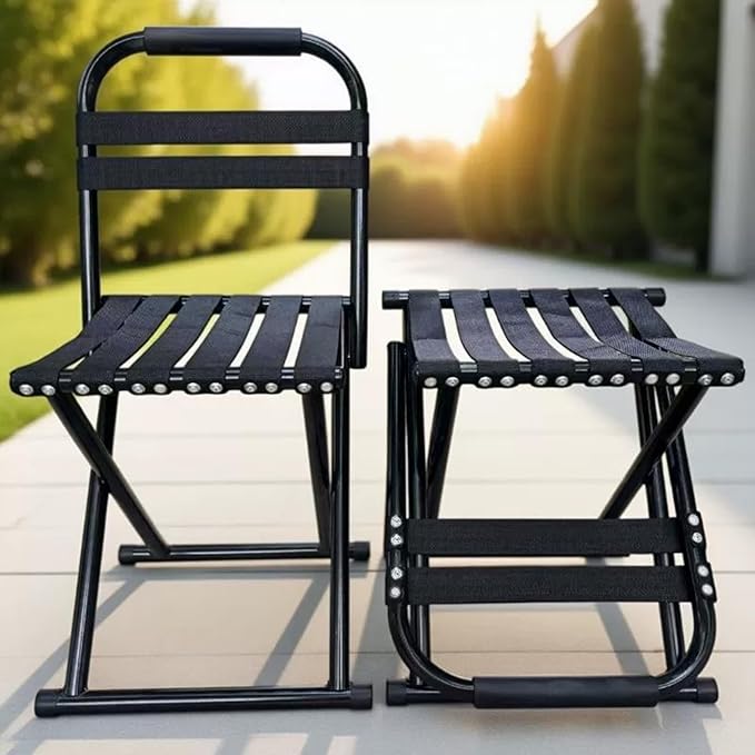 Folding Camp Chair for Camping Stool 24 Inch Oversized Foot Rest 500 Lbs Portable Folding Camp Chair for Adults(Black)