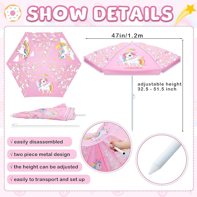 Sweetude Water Table Umbrella (Table Not Included) Kids Seaside Beach Umbrella Picnic Canopy for Summer Toddlers Sand Beach Camping Garden Outdoor Pool Shade Party Supply(Unicorn Theme)