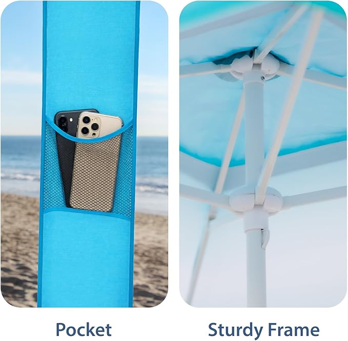 AMMSUN Beach Cabana 6.2'×6.2' Beach Canopy Easy Set up and Take Down Cabana Tent with Sand Pockets Instant Sun Shade with Side Wall Gradient Blue