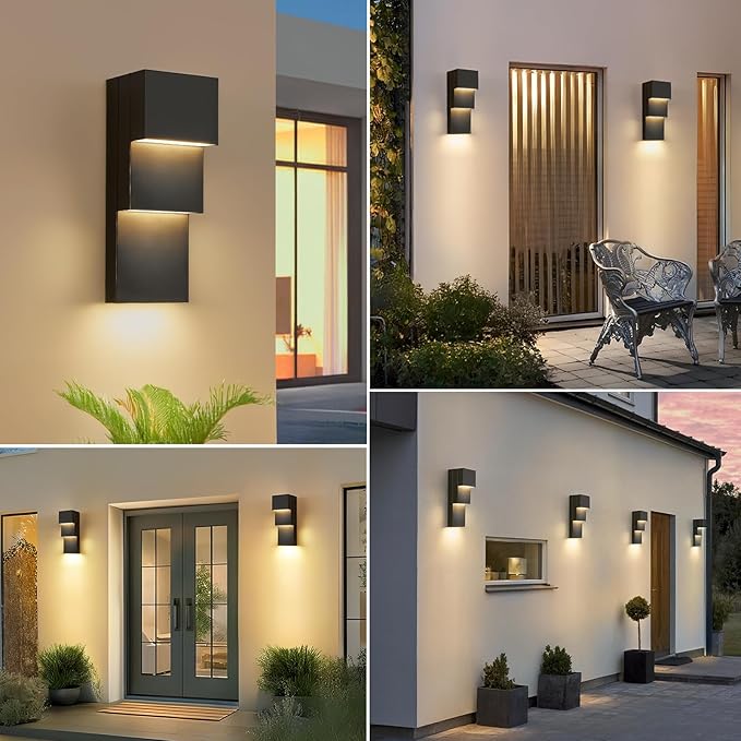 tewei Modern LED Outdoor Wall Sconce 30W Exterior Lighting Fixtures Black Outside Lights for House Integrated LED Outdoor Wall Mount Lights for Front Porch Garage Warm White 3000K 2 Pack
