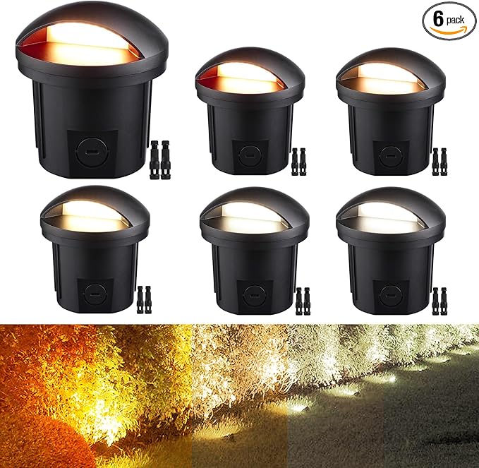 LEONLITE 5W Well Lights Landscape LED Low Voltage Inground Landscape Lighting 1800K2700K3000K4000K5000K Adjustable Aluminum ETL Listed IP67 Waterproof 12-24VAC/DC CRI90 150lm Black Pack of 6