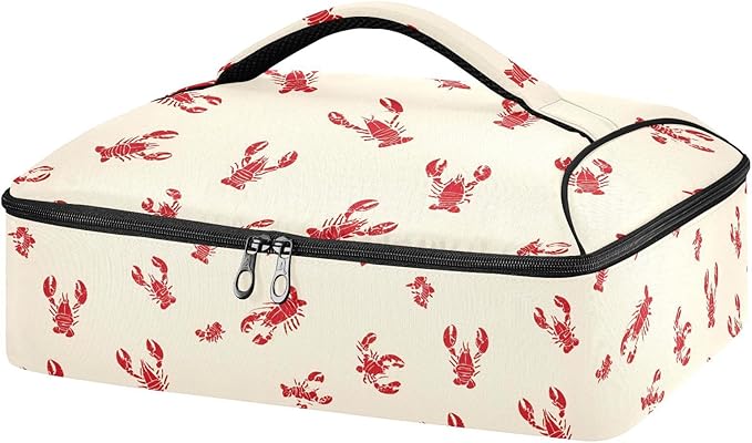 Casserole Carrier Red LobsterInsulated Casserole Carrier for Hot or Cold Food Thermal Lunch Tote for Potluck Parties Picnic Beach Fits 9 x 13 Inches Baking Dish
