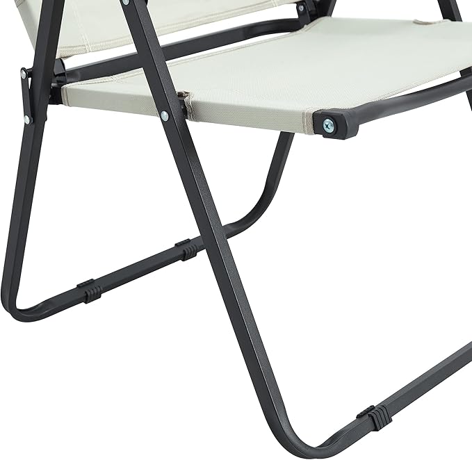 Portable Folding Camping Chairs Indoor Outdoor Use Beige with Wood Armrests Set of 2