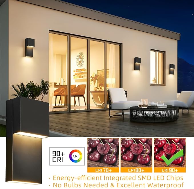 tewei Modern LED Outdoor Wall Sconce 20W Exterior Lighting Fixtures Black Outside Lights for House Integrated LED Outdoor Wall Mount Lights for Front Porch Garage Warm White 3000K 2 Pack