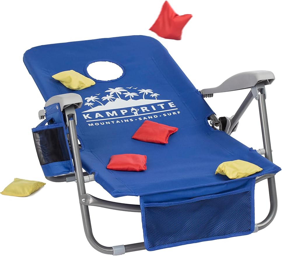 Kamp-Rite Beach Chair Cornhole Combination Game SAC-IT-UP Backpack Beach Chair Beach Camping Tailgating Game Chair Multi Functional 8 positstion