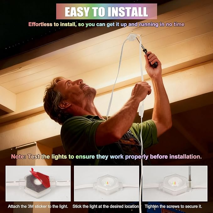 ASTRAEA Permanent Outdoor Lights 50ft RGBW Smart Eaves Lights with APP &amp Remote Control IP67 Waterproof LED Roof Lighting DIY Scenes Modes for House Roof Decor Christmas Party Holiday and Da