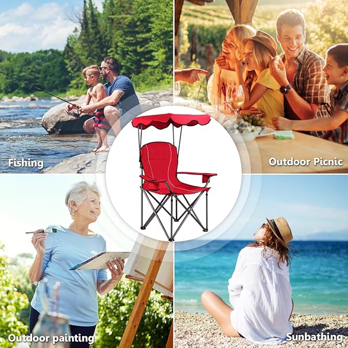 S AFSTAR Safstar Folding Camping Chair with Canopy Portable Lawn Beach Canopy Chair with Cup Holder &amp Carry Bag Load Bearing Up to 265LBS Folding Chair for Outside Outdoor Travel Hiking Fishing