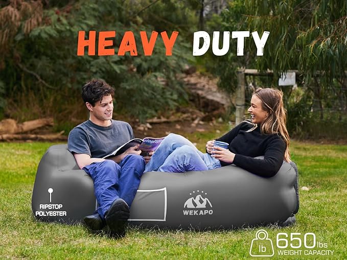 WEKAPO Inflatable Couch Air Lounger Chair - Camping &amp Beach Accessories Portable Blow up Sofa for Hiking Lawn Indoor/Outdoor Movies &amp Music Festivals. Lightweight and Easy to Set Up Air Ham