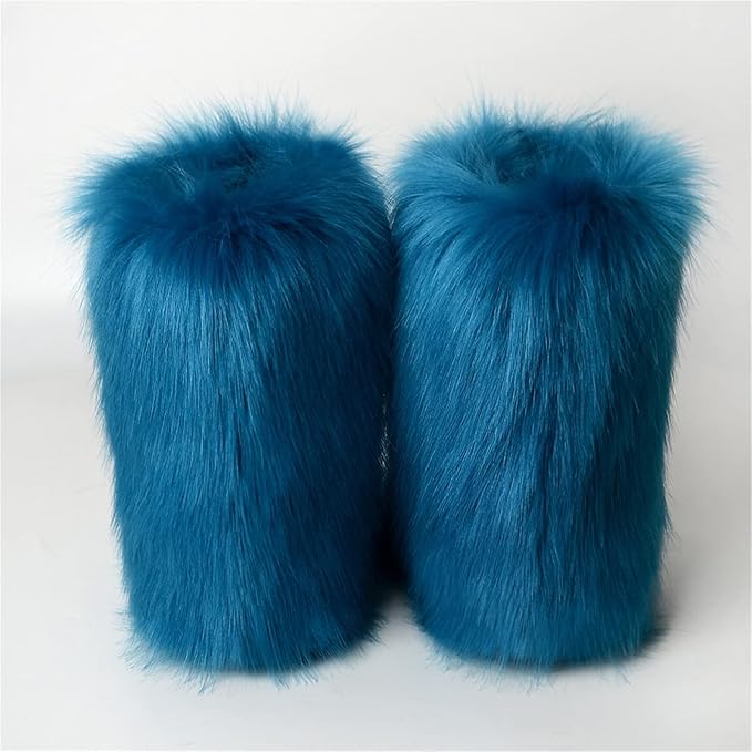 Womens Furry Faux Fur Booties Winter Warm Snow Ankle Boots Fuzzy Fluffy Furry Mid Calf Boots Outdoor Comfy Flat Shoes