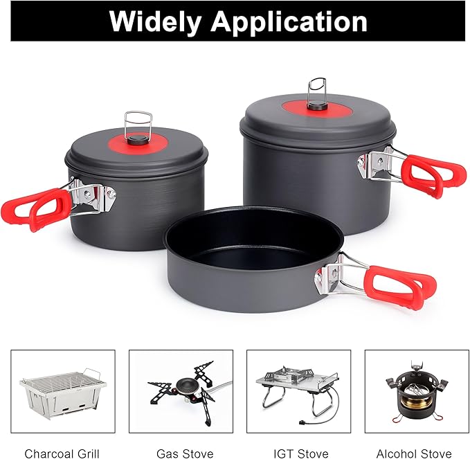 Alocs Camping Cookware Set Camping Gear Compact Camping Pots and Pans Set Durable Hard Alumina Camping Cooking Set for Outdoor Backpacking Camping Hiking Picnic Included Mesh Carry Bag