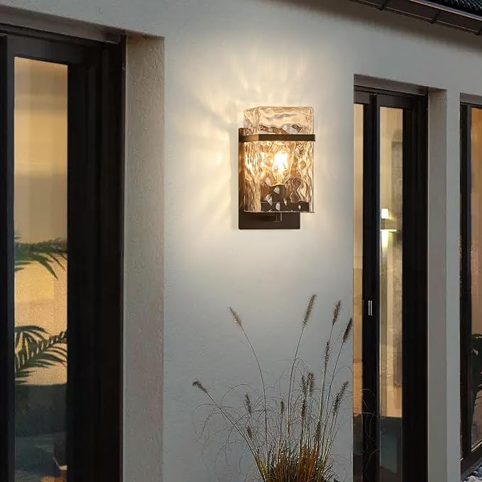 Brown Outdoor Wall Sconce Waterproof Exterior Light Fixture Porch Wall Mount Lighting with E26 Sockets &amp Glass Shades for GarageDoorwayPatioFront Doo