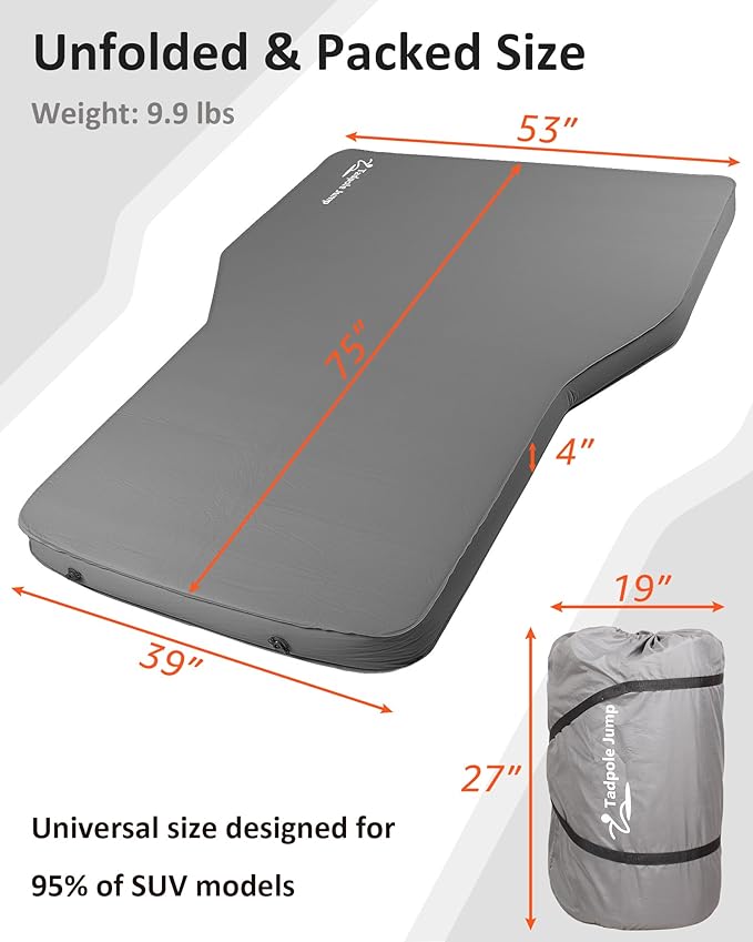for Tesla Model Y Mattress Memory Foam 4 inch Comfortable SUV Sleeping Pad with Powerful Air Pump Inflatable Car Bed for Camping &amp Road Trips (Gray)