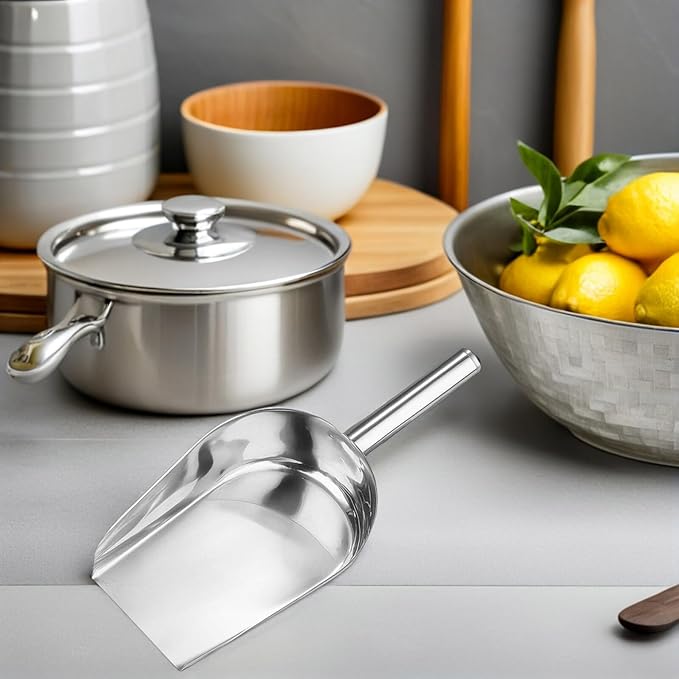 Stainless Steel Ice Cube Shovel 9.84In Flat Bottom Food Scoop for Kitchen Bar Beans Flour Candy Multipurpose Small Metal Shovel