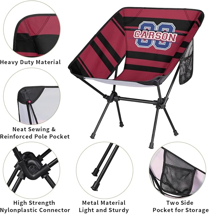 Custom Camping Chair Personalized Foldable Indoor Outdoor Chair Customized Name Lightweight Backpacking Chairs for Sports Basketball Football Baseball Team