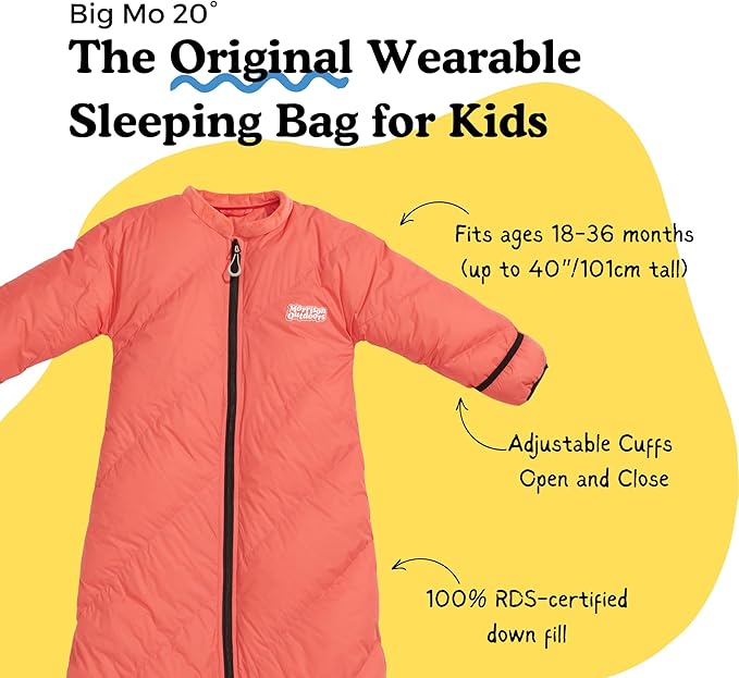 Big Mo 20 Kids Sleeping Bag (Ages 18-36mo) The Warmest 100% Down Camping Sleeping Bag for Kids Age 18-36 Months Old.