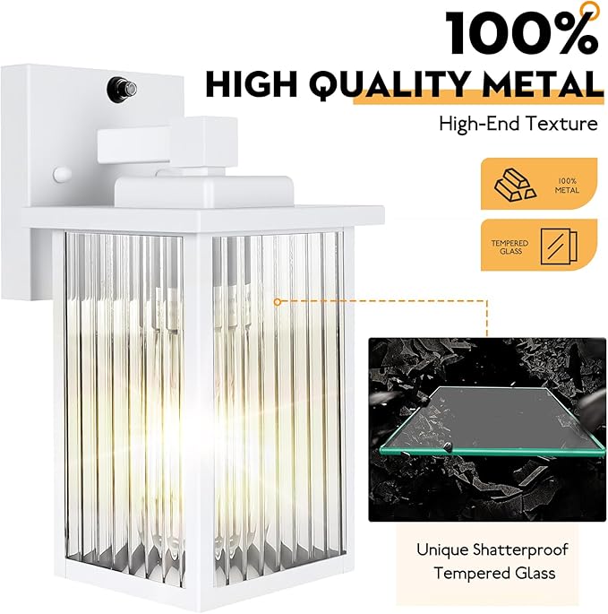 Outdoor Wall Lights for House Exterior Dusk to Dawn Porch Lights Outdoor Waterproof Matte Black Front Door Light Fixture &amp Garage Lighting with Wall Mount Sconce(White)