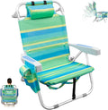 Low Beach Chair for Adults5 Position Lay Flat Portable Folding Aluminum Reclining Backpack Beach Chairs Heavy Duty with Cup Holder Large Pocket for Outdoor/Lawn/Picnic/Fishing