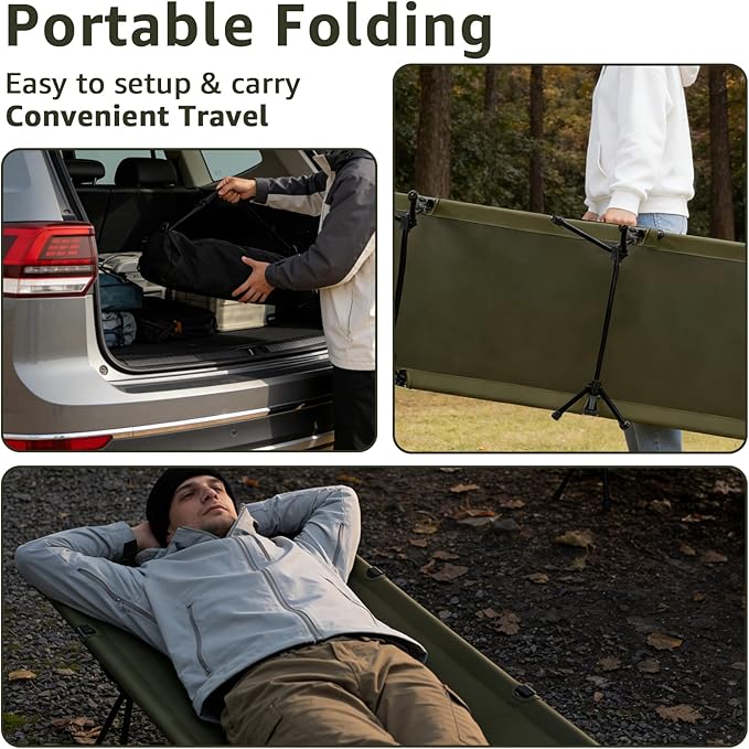 2 in 1 Folding Camping Cot with Leg Extenders Portable Height Adjustable Sleeping Bed 300 lbs Max Load Ultralight Aluminum Cot for Tent Camping Backpacking and Road Trip