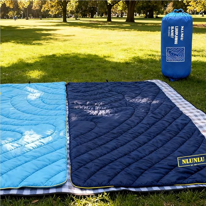 Packable Multi-Use Camping Blanket 52×75 – Lightweight Wearable Quilt Machine Washable Weather &amp Stain Resistant Easy-Pack Stuff Sack for Camping Picnic Beach Travel &amp Stadium