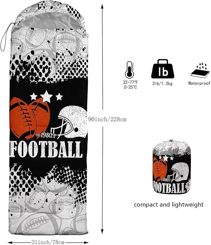 Kids Sleeping Bag for Boys GirlsBasketball Print-Lightweight Warm Portable Outdoor Indoor-Waterproof Cold Weather Resistant Sleeping Bag for Camping Hiking