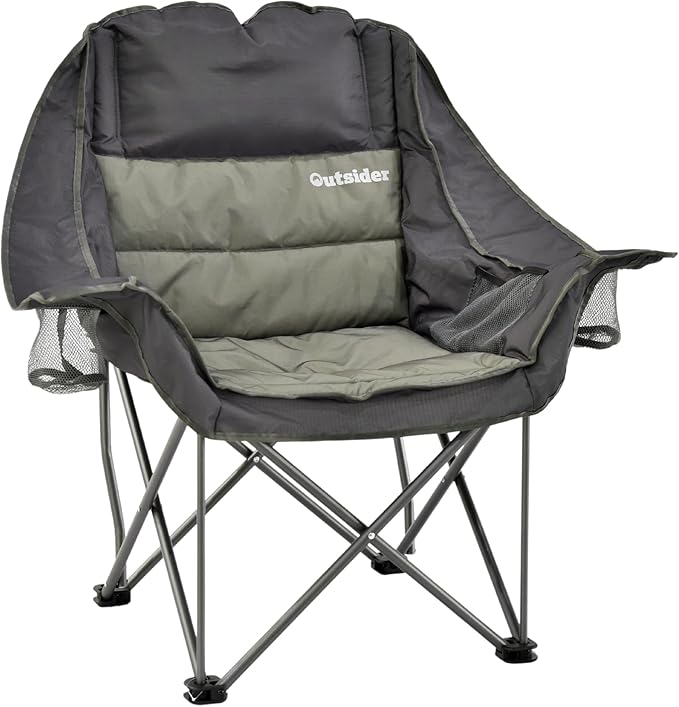 OUTSIDER Oversized Camping Chair Comfort Padded Lounge ChairOutdoor Camp Folding Chair Balcony Lounge 400lb Capacity