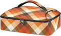 Casserole Carrier Orange and Brown Tartan Insulated Casserole Carrier for Hot or Cold Food Thermal Lunch Tote for Parties Picnic Travel Carry Bag