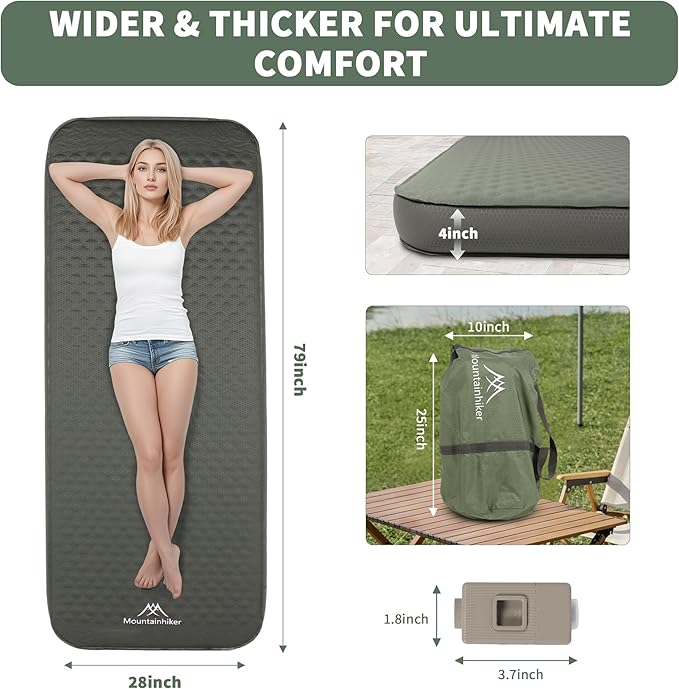Self Inflating Sleeping Pad with Electric Pump 4 Ultra-Thick Memory Foam Camping Pad 40s Fast Inflating Camping Mattress Pad 4-Season Insulated Camp Sleeping Mat for Outdoor/Travel/Tent (Single)