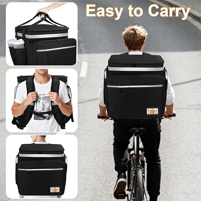 Food Delivery Backpack Expandable Delivery Backpacks for Hot/Cold with Reflective Strips and Cup Holder. Bike Delivery Bag Backpack Suitable for Uber Eats DoorDash and Camping