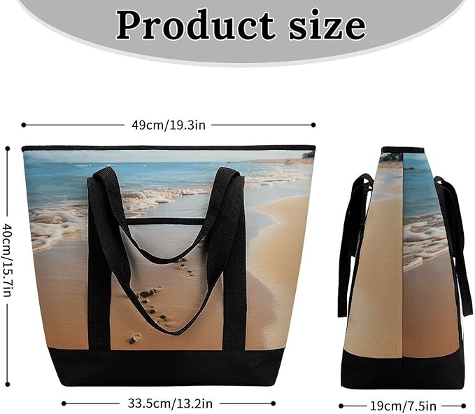 Insulated Shopping BagLarge Reusable Cooler Bags Beach Footprints Printed Foldable Shopping BagTravel Waterproof Shoulder Bag