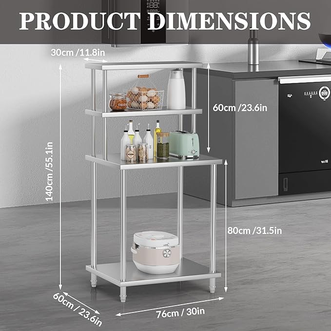 30x24 Double Utility Shelves Rack Deck Stainless Steel Prep Table Worktable Workstation with Undershelf Stainless Steel Tables for Kitchen Home Prep Work Table