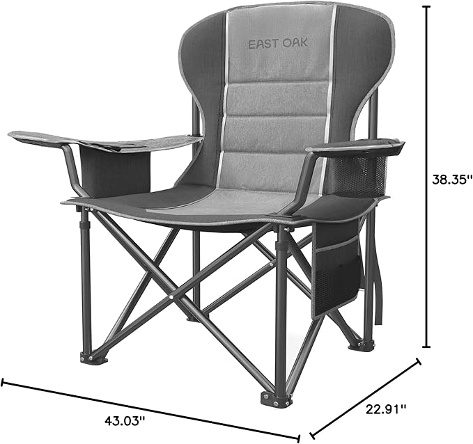 East Oak Oversized Camping Chair | Heavy Duty Camping Chairs | 500LBS Support 600D Oxford Cup Holder &amp Side Pocket | Ideal for Camping Beach Sports Events Backyard &amp Tailgating | Gray
