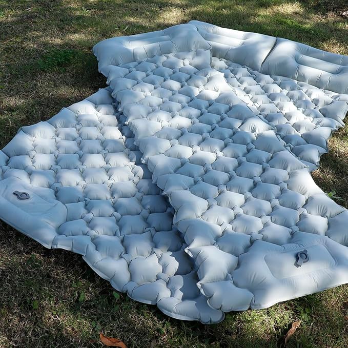 Sleeping Pad for Camping Inflatable Sleeping Mat with Pillow Camping Pad with Built-in Foot Pump Lightweight Camping Mattress Pad for Car Camping Backpacking Tent and Hiking (Full (Grey))