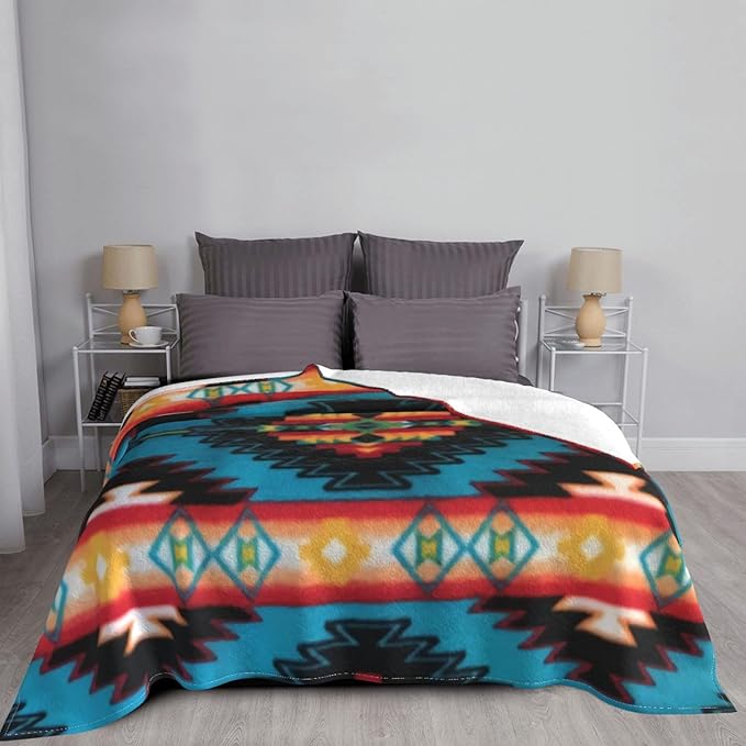 80X60 Southwestern Native American Lightweight Flannel Blanket - Soft and Breathable Polyester Suitable for Travel Camping and Home Decoration