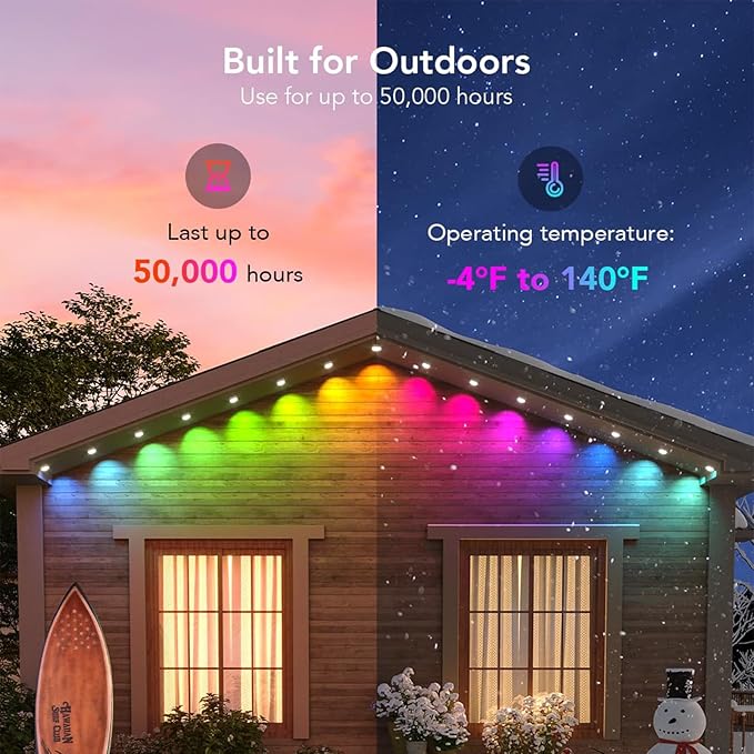100FT Permanent Outdoor Lights - IP65 Waterproof RGB Eaves Lights with Smart App/Remote Controlfor Christmas All Holiday Party Daily and Accent Lighting House Roof and Garden Decoration