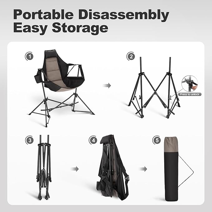 LET'S CAMP Hammock Camping Chair Lightweight Portable Outdoor Chair for Camping and Hiking Supports 300lbs Black