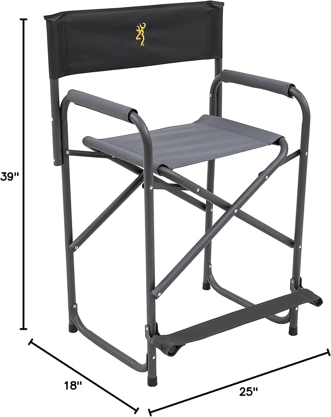 Browning Directors Chair - Outdoor Folding Chairs Made with Durable Fabric and Sturdy Aluminum/Steel Frame with Extra Tall Seat and Flip-Down Footrest