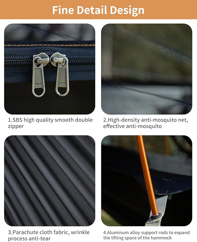 Camping Hammock Tent with Mosquito Net and Sunshade Extra Large for 2 Person Lightweight Hanging Hammocks Tree Straps Bivvy Ground Tent for Outside Hiking and Travel