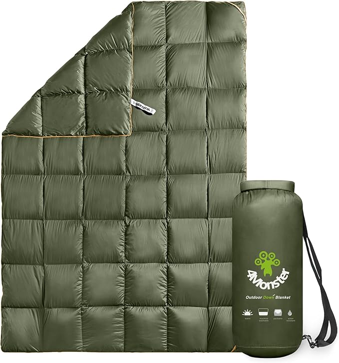4Monster Down Camping Blanket - Outdoor Travel Quilt Puffy 650 Fill Packable LightweightWind &amp Waterproof | Ideal for Stadium BackpackingPicnics Beach and Hiking