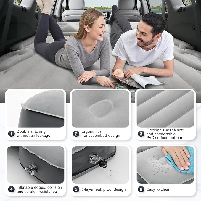 Shademax SUV Air Mattress Inflatable Car Air Mattress for Toyota 4runner RAV4 Jeep Wrangler Ford Explorer Mattress Outdoor Travel Camping Car Bed with Built-in Pillow for SUV Trunk &amp Back Seat