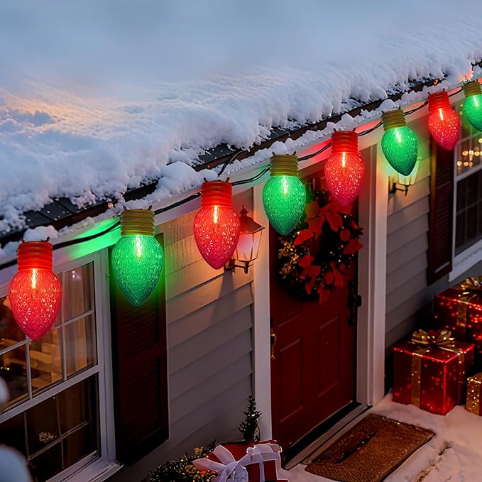 Jumbo Christmas Lights 16FT Giant Christmas Lights with 10 5'' LED Red Green Giant Strawberry Bulbs C7 Hanging Xmas Light for Patio Garden Party Outdoor Xmas Decorations