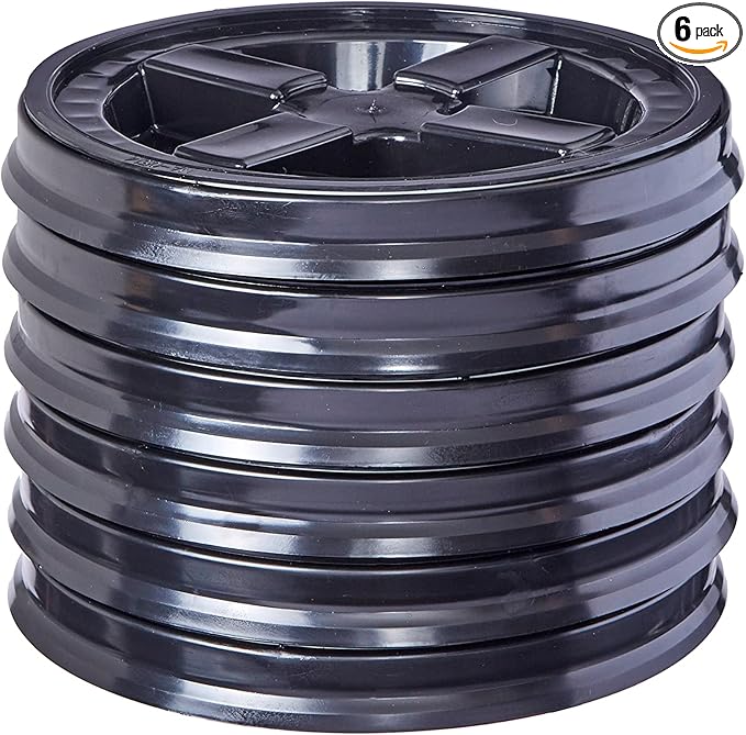 Gamma Seal Lids for 3.5 5 6 and 7 Gallon Buckets – Pack of 6 Black Gamma Lids – Food Grade BPA Free Reusable Lids Made in USA